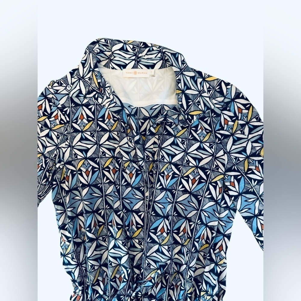 Tory Burch 100% Silk Geo Print Shirt Dress Size 2 excellent like-new condition - Picture 5 of 9